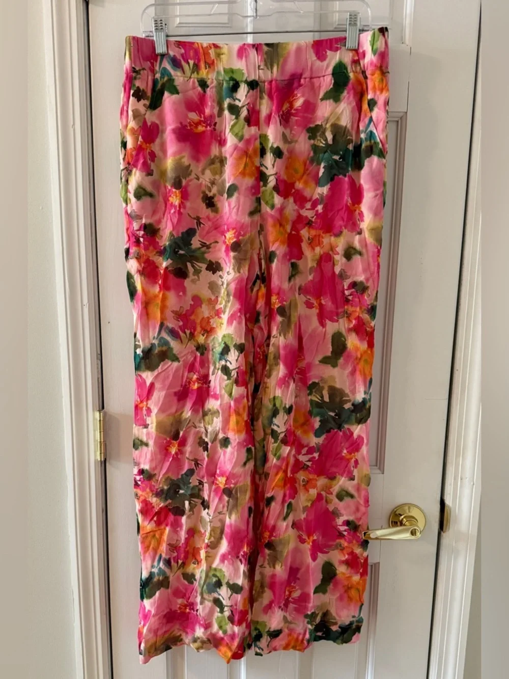J. CREW Women’s Pink Watercolor Floral Chiffon Full Length Wide Leg Astrid Pants